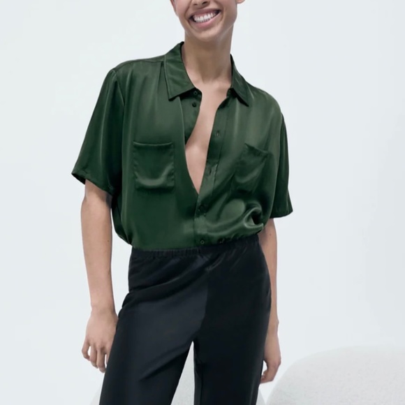 Silk Laundry Boyfriend Shirt Cedar XS (100% Sandwashed Silk) - Picture 1 of 6